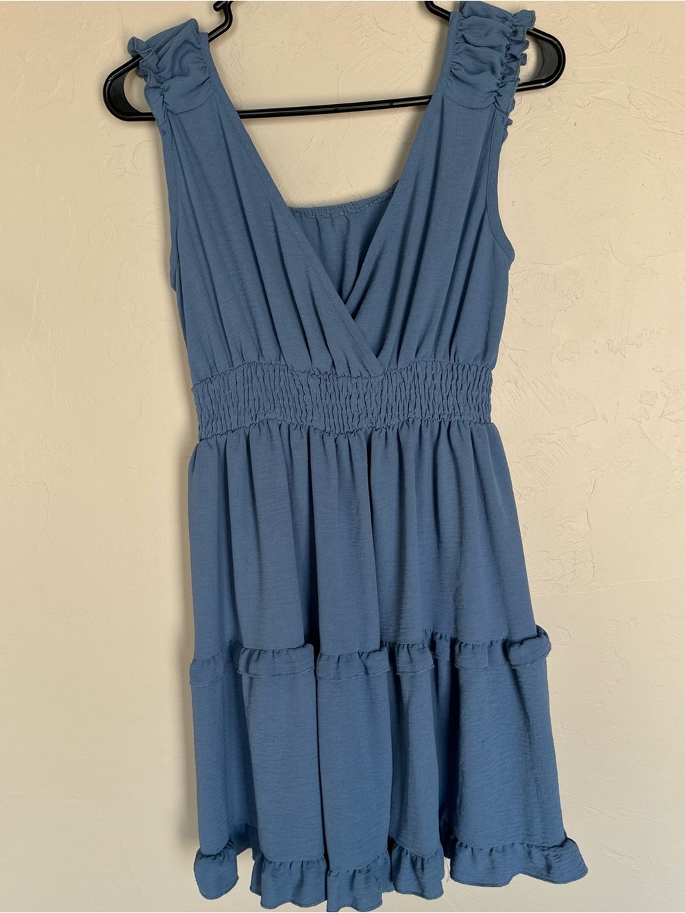 SHEIN Dusty Blue Ruffled Tiered Mini Dress